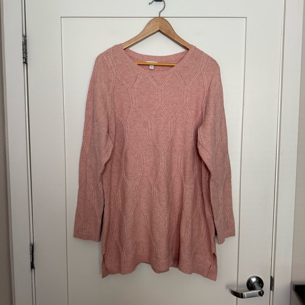 J Jill Tunic Sweater Womens Sz XL Pink Knit Long Sleeve Geometric Feminine